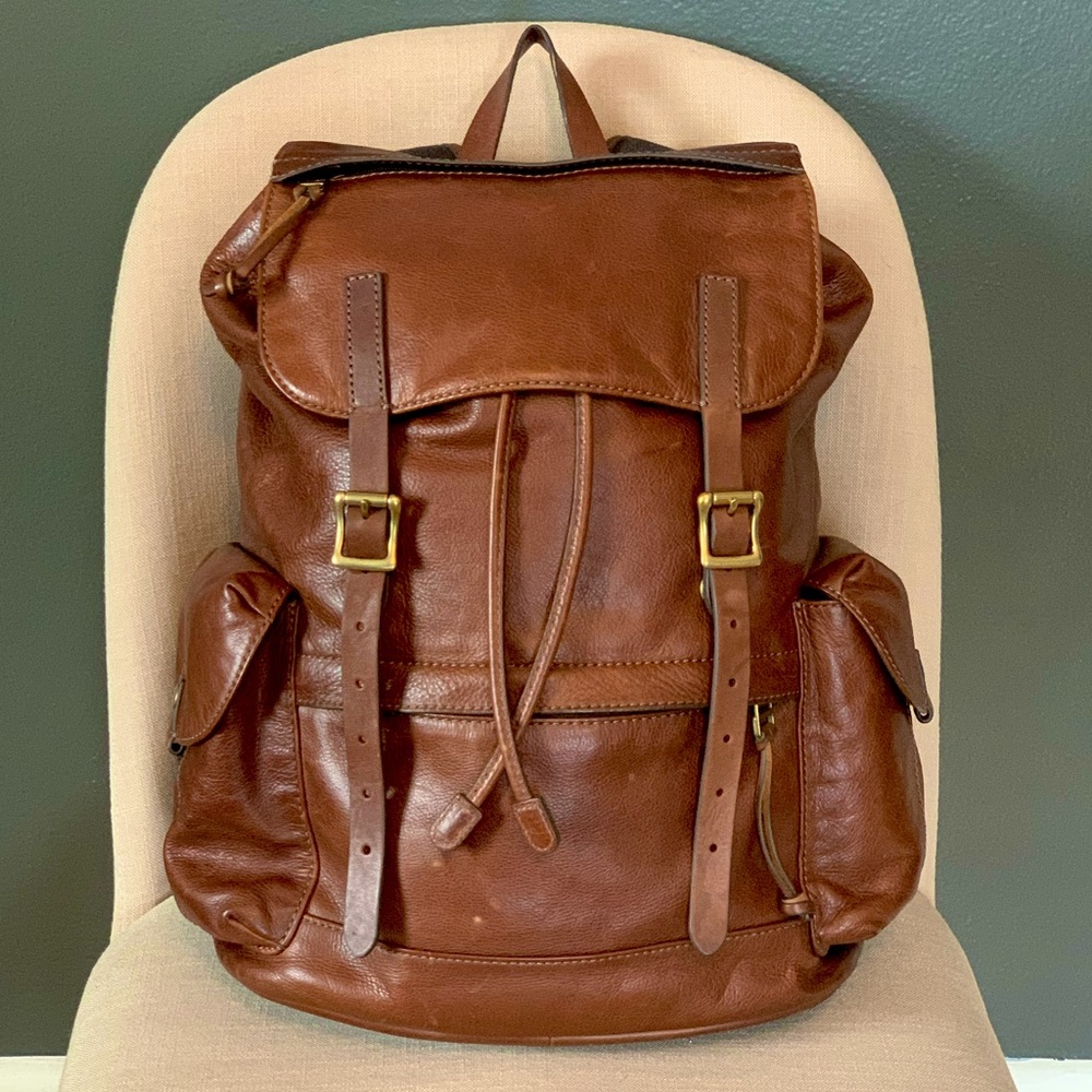 VERY RARE Fossil Defender Cognac Leather Rucksack Backpack